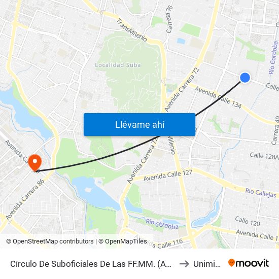 Círculo De Suboficiales De Las FF.MM. (Ac 138 - Kr 56) to Uniminuto map