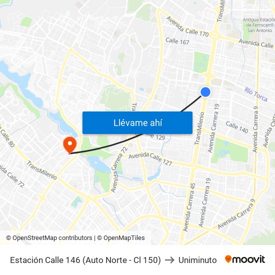 Estación Calle 146 (Auto Norte - Cl 150) to Uniminuto map