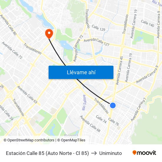 Estación Calle 85 (Auto Norte - Cl 85) to Uniminuto map
