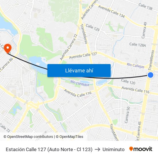 Estación Calle 127 (Auto Norte - Cl 123) to Uniminuto map