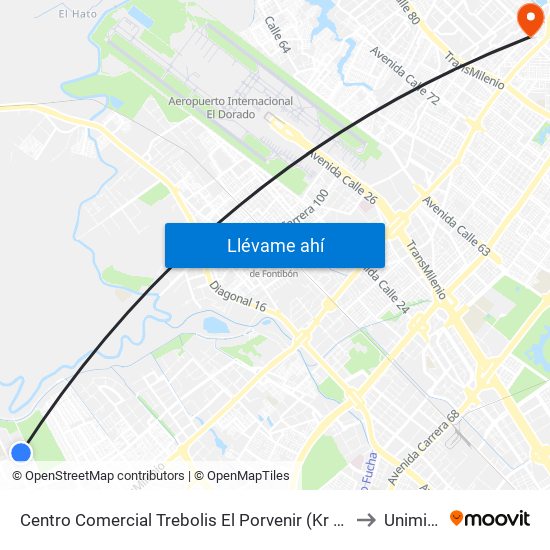 Centro Comercial Trebolis El Porvenir (Kr 95a - Cl 49c Sur) to Uniminuto map