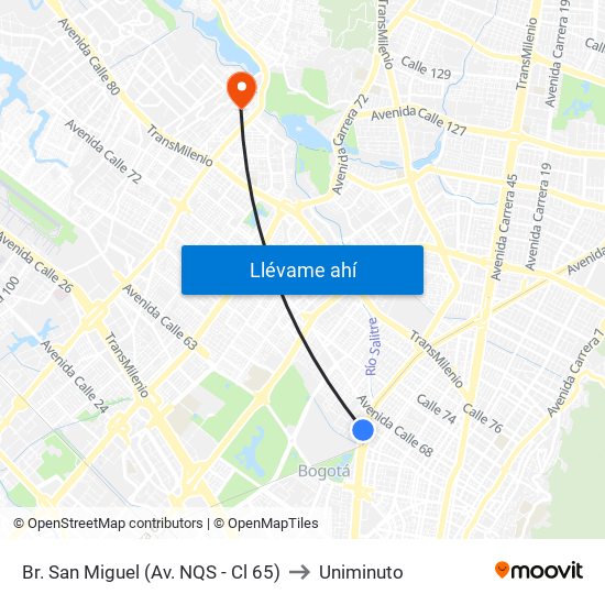 Br. San Miguel (Av. NQS - Cl 65) to Uniminuto map