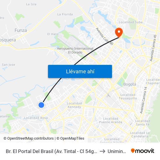 Br. El Portal Del Brasil (Av. Tintal - Cl 54g Sur) to Uniminuto map