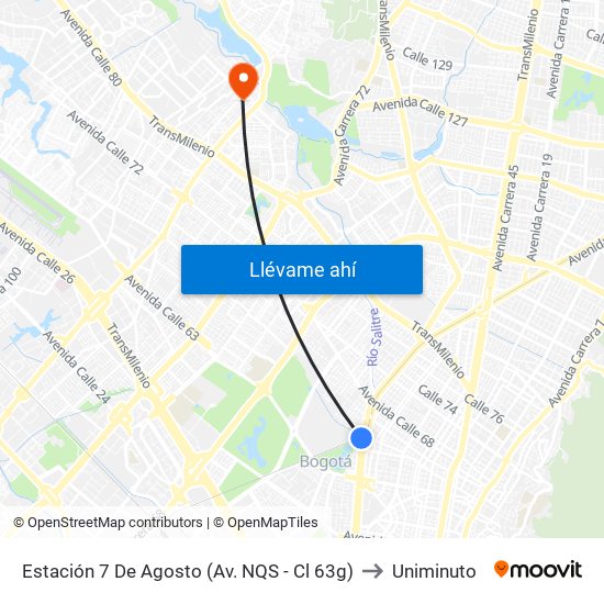 Estación 7 De Agosto (Av. NQS - Cl 63g) to Uniminuto map