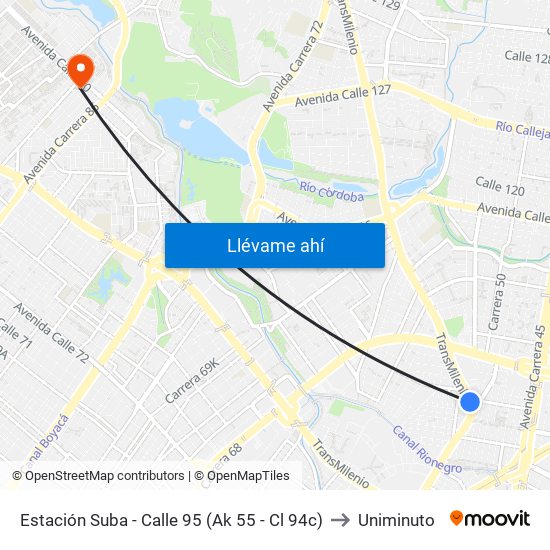 Estación Suba - Calle 95 (Ak 55 - Cl 94c) to Uniminuto map