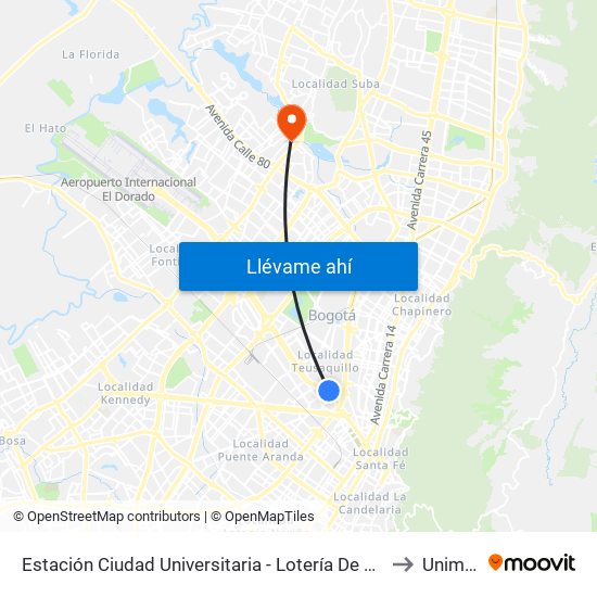 Estación Ciudad Universitaria - Lotería De Bogotá (Ac 26 - Kr 36) to Uniminuto map