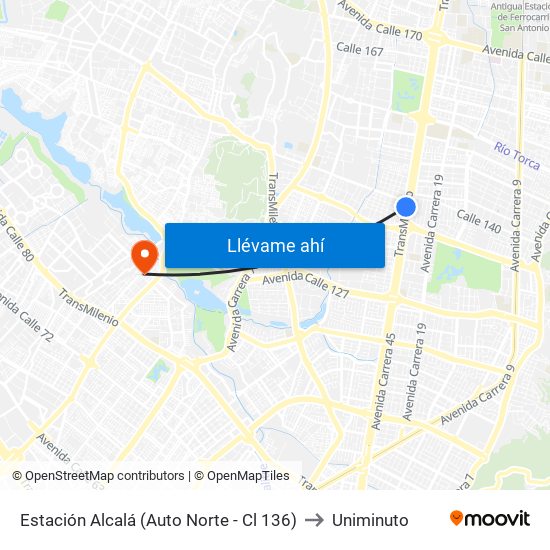 Estación Alcalá (Auto Norte - Cl 136) to Uniminuto map