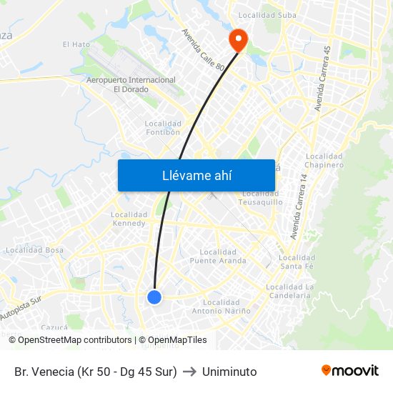 Br. Venecia (Kr 50 - Dg 45 Sur) to Uniminuto map