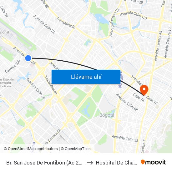 Br. San José De Fontibón (Ac 26 - Kr 96a) to Hospital De Chapinero map