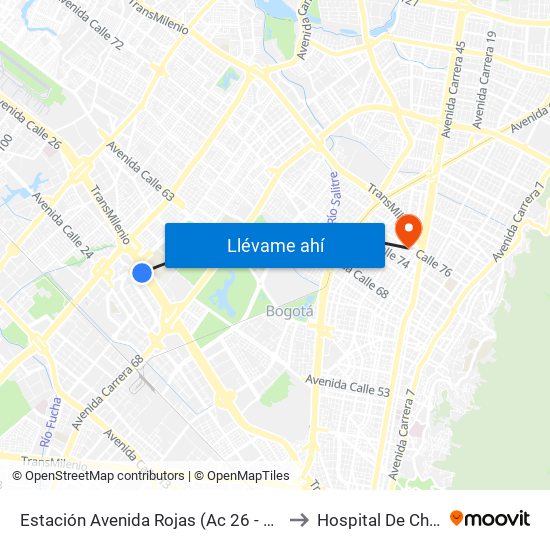 Estación Avenida Rojas (Ac 26 - Kr 69d Bis) (B) to Hospital De Chapinero map