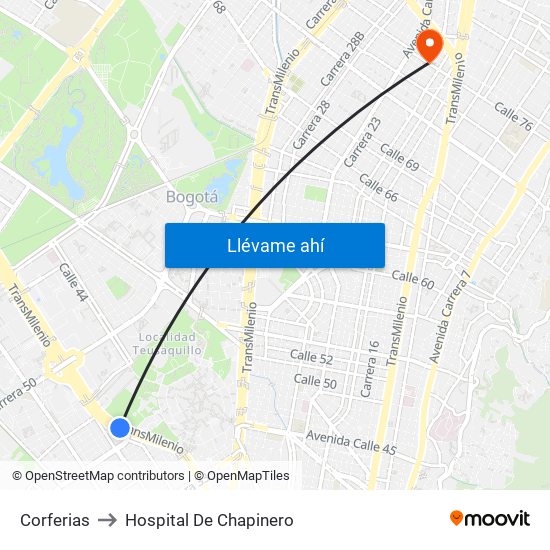 Corferias to Hospital De Chapinero map