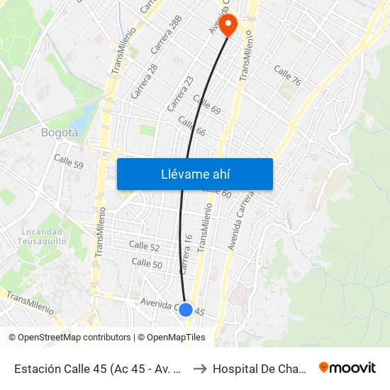Estación Calle 45 (Ac 45 - Av. Caracas) to Hospital De Chapinero map
