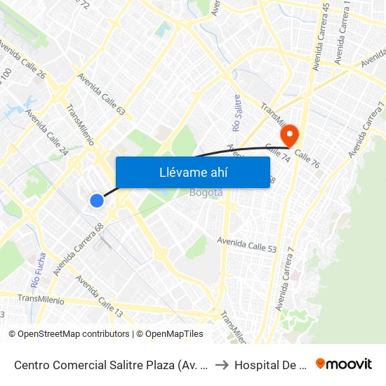 Centro Comercial Salitre Plaza (Av. La Esperanza - Kr 68b) to Hospital De Chapinero map