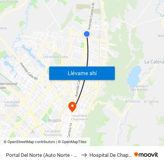 Portal Del Norte (Auto Norte - Cl 174a) to Hospital De Chapinero map