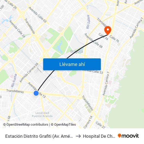 Estación Distrito Grafiti (Av. Américas - Kr 53a) to Hospital De Chapinero map