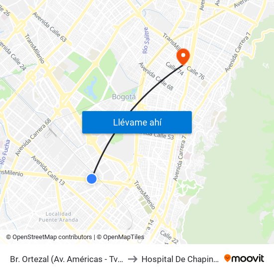 Br. Ortezal (Av. Américas - Tv 39) to Hospital De Chapinero map