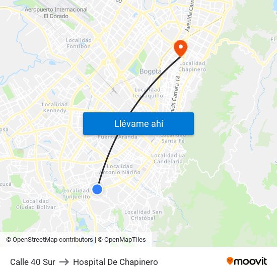 Calle 40 Sur to Hospital De Chapinero map