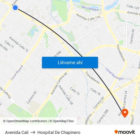 Avenida Cali to Hospital De Chapinero map