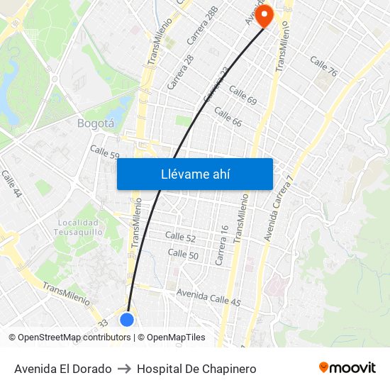 Avenida El Dorado to Hospital De Chapinero map