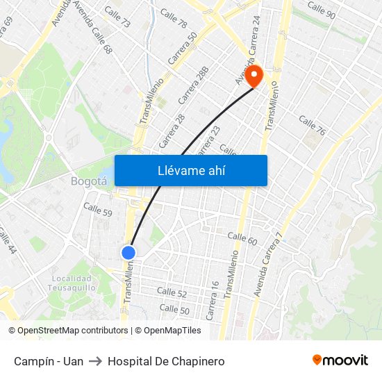 Campín - Uan to Hospital De Chapinero map