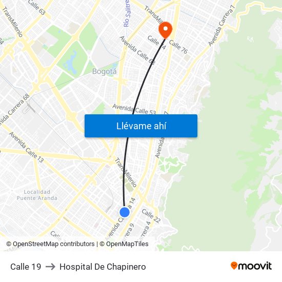 Calle 19 to Hospital De Chapinero map