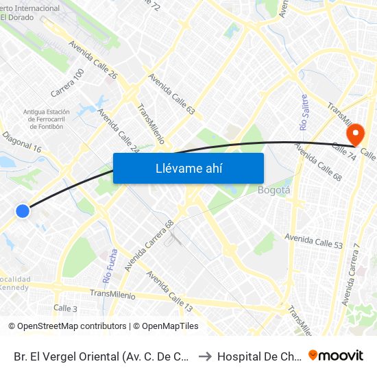 Br. El Vergel Oriental (Av. C. De Cali - Cl 10b) (A) to Hospital De Chapinero map