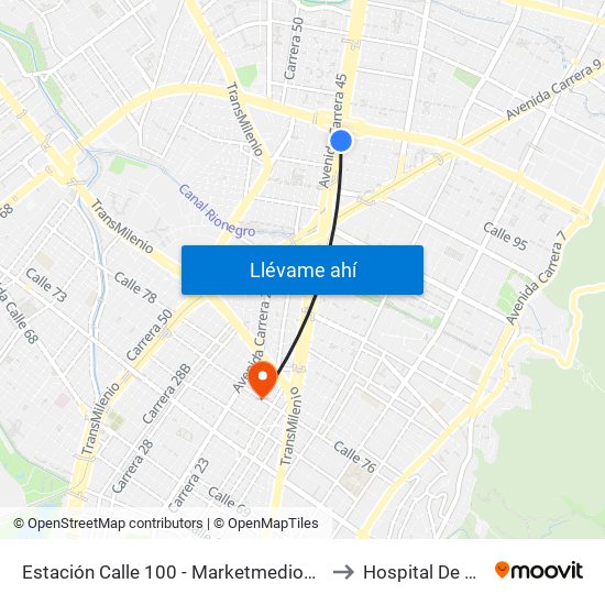 Estación Calle 100 - Marketmedios (Auto Norte - Cl 98) to Hospital De Chapinero map