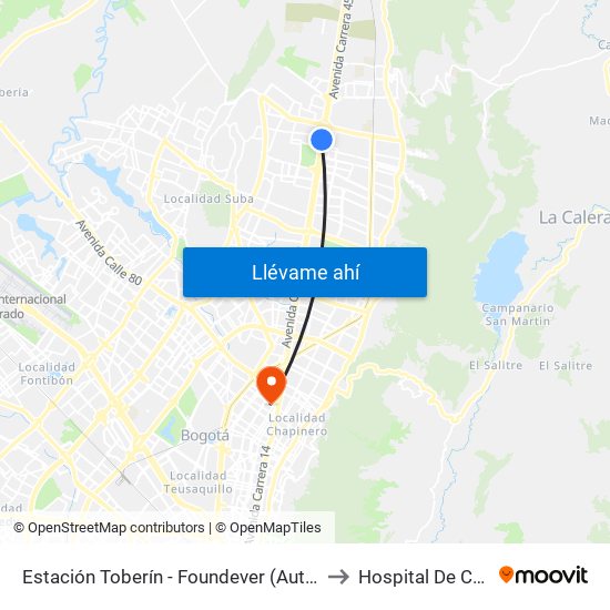Estación Toberín - Foundever (Auto Norte - Cl 166) to Hospital De Chapinero map