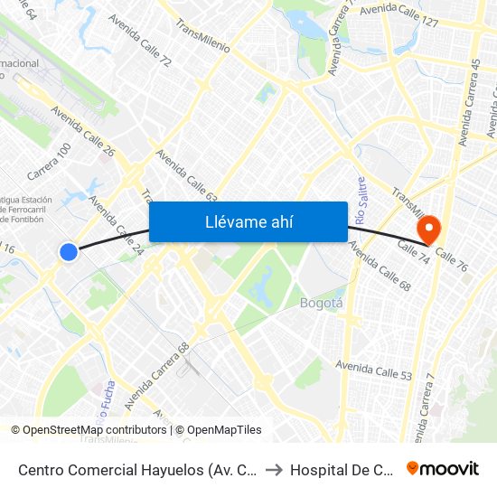 Centro Comercial Hayuelos (Av. C. De Cali - Cl 20) to Hospital De Chapinero map