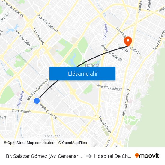 Br. Salazar Gómez (Av. Centenario - Kr 65) (A) to Hospital De Chapinero map