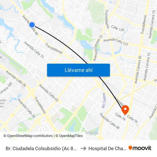 Br. Ciudadela Colsubsidio (Ac 80 - Kr 112a) to Hospital De Chapinero map