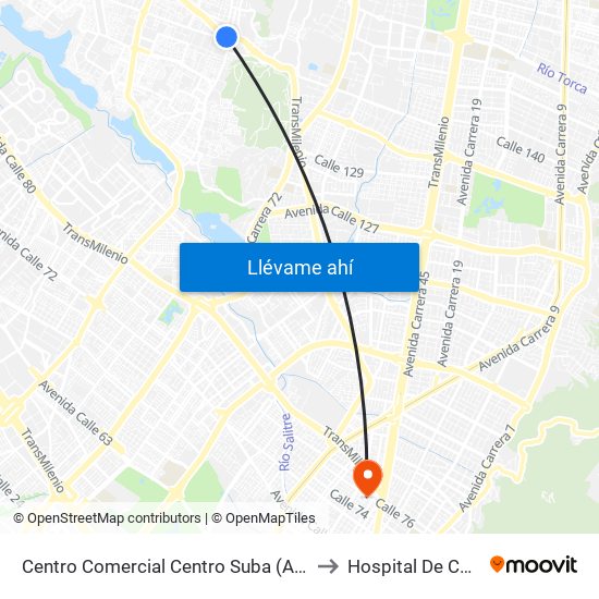 Centro Comercial Centro Suba (Av. Suba - Kr 91) to Hospital De Chapinero map
