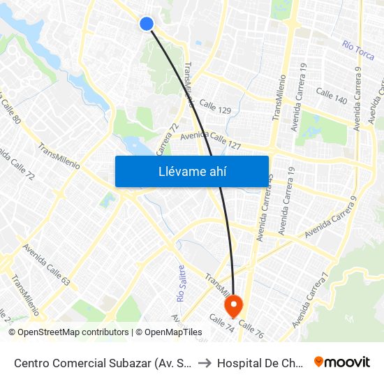 Centro Comercial Subazar (Av. Suba - Kr 91) to Hospital De Chapinero map