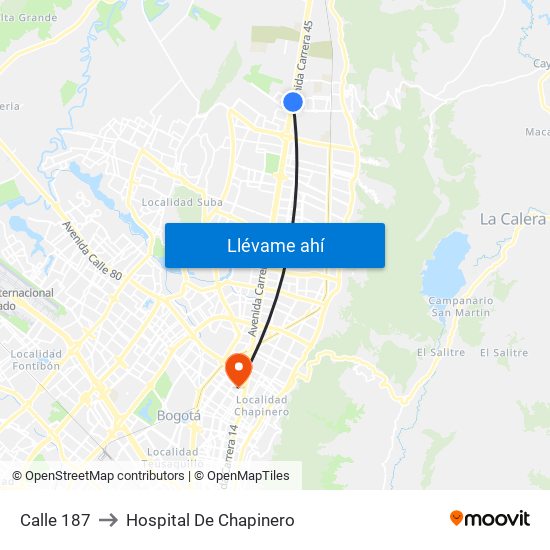 Calle 187 to Hospital De Chapinero map