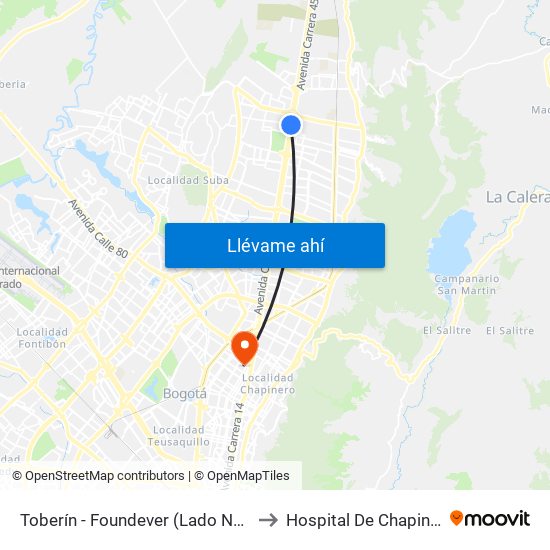 Toberín - Foundever (Lado Norte) to Hospital De Chapinero map