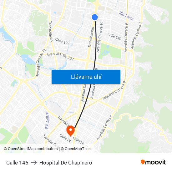 Calle 146 to Hospital De Chapinero map