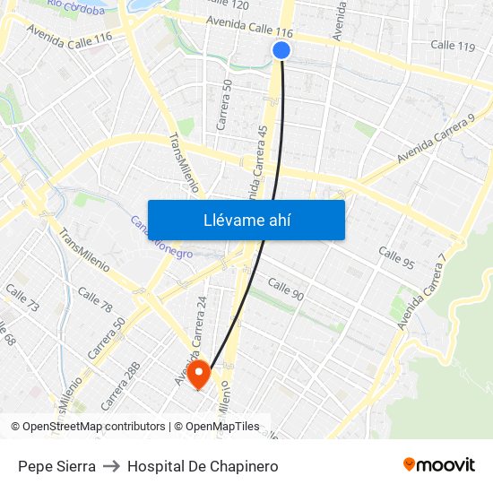 Pepe Sierra to Hospital De Chapinero map