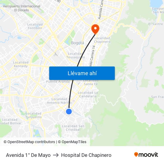 Avenida 1° De Mayo to Hospital De Chapinero map