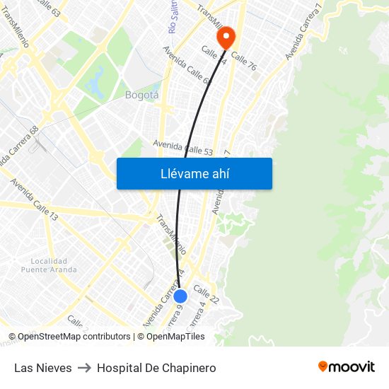 Las Nieves to Hospital De Chapinero map