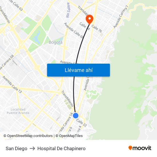 San Diego to Hospital De Chapinero map