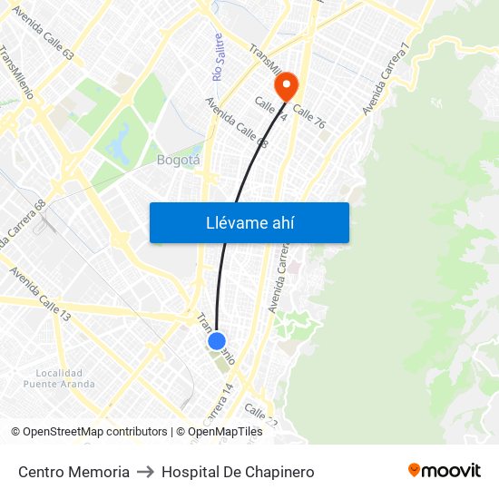 Centro Memoria to Hospital De Chapinero map