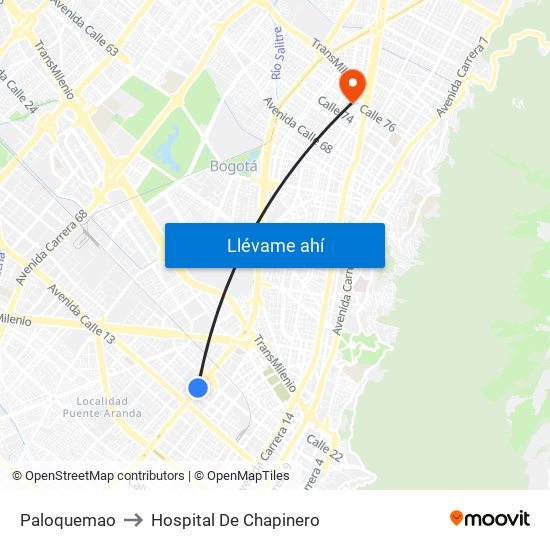 Paloquemao to Hospital De Chapinero map