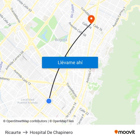 Ricaurte to Hospital De Chapinero map