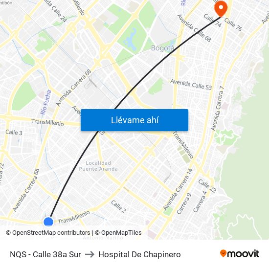 NQS - Calle 38a Sur to Hospital De Chapinero map