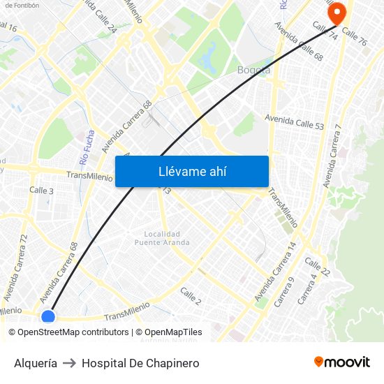 Alquería to Hospital De Chapinero map