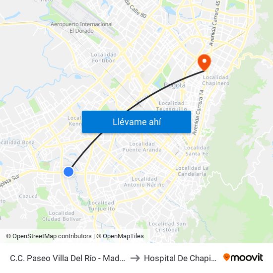 C.C. Paseo Villa Del Río - Madelena to Hospital De Chapinero map