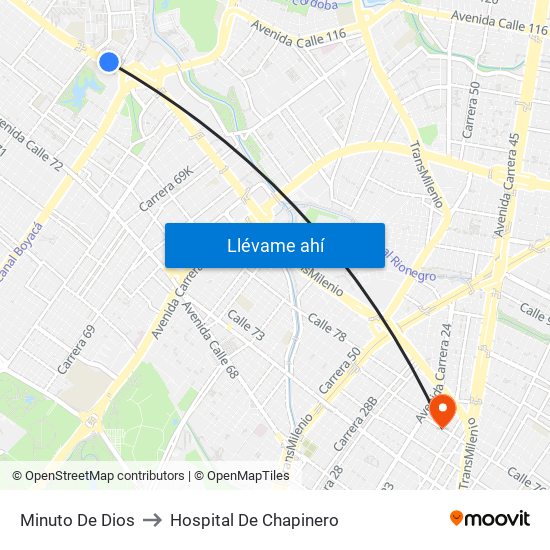 Minuto De Dios to Hospital De Chapinero map