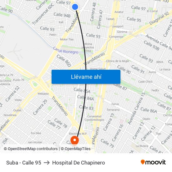 Suba - Calle 95 to Hospital De Chapinero map