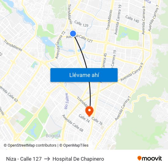Niza - Calle 127 to Hospital De Chapinero map