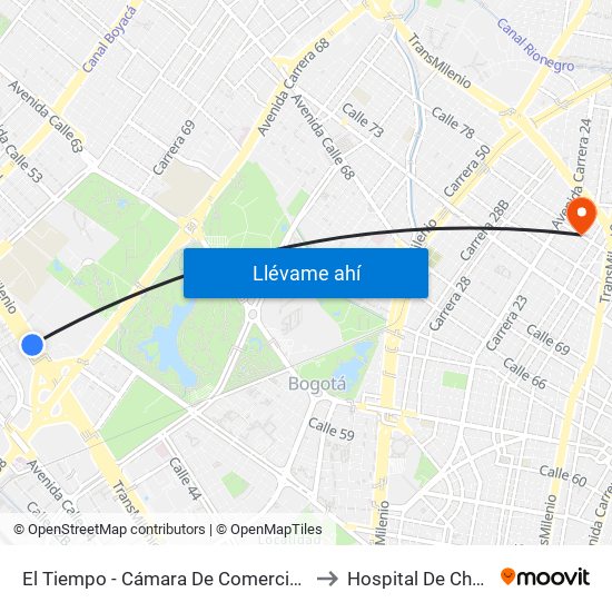 El Tiempo - Cámara De Comercio De Bogotá to Hospital De Chapinero map